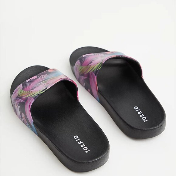 NWT Torrid Pool Slide On Floral Sandals Slides Black Plus Size 12 WW H12242 - Picture 9 of 10